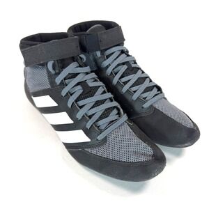 Adidas Wrestling Shoes Mens 10 Black Gray Lace Up Mat Shoes Athletic